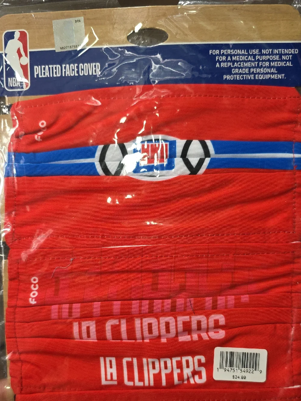 NBA LA Clippers Red Face Cover with Blue and White Accents